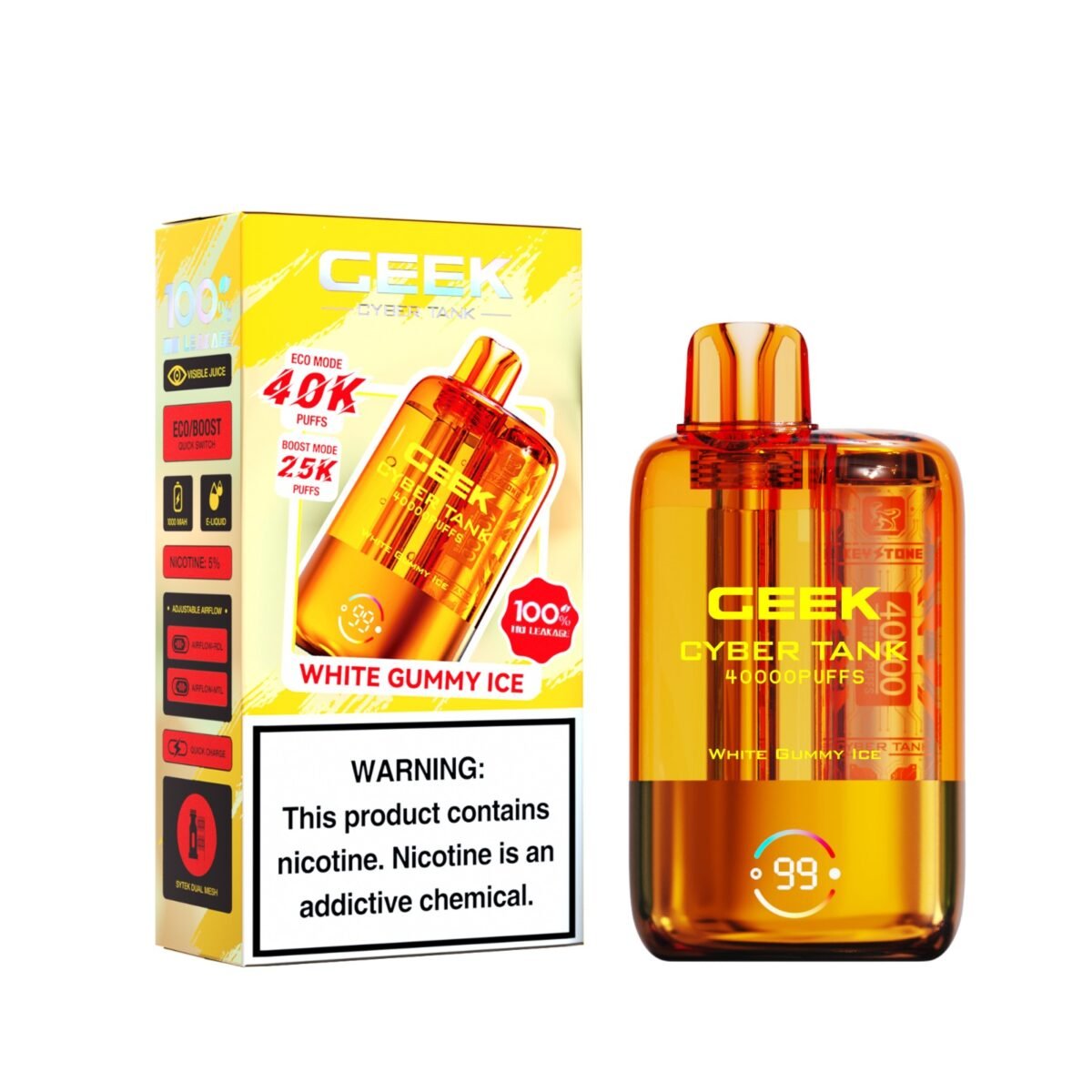 White Gummy Ice Geek Cyber Tank Disposable Vape 40K Puffs