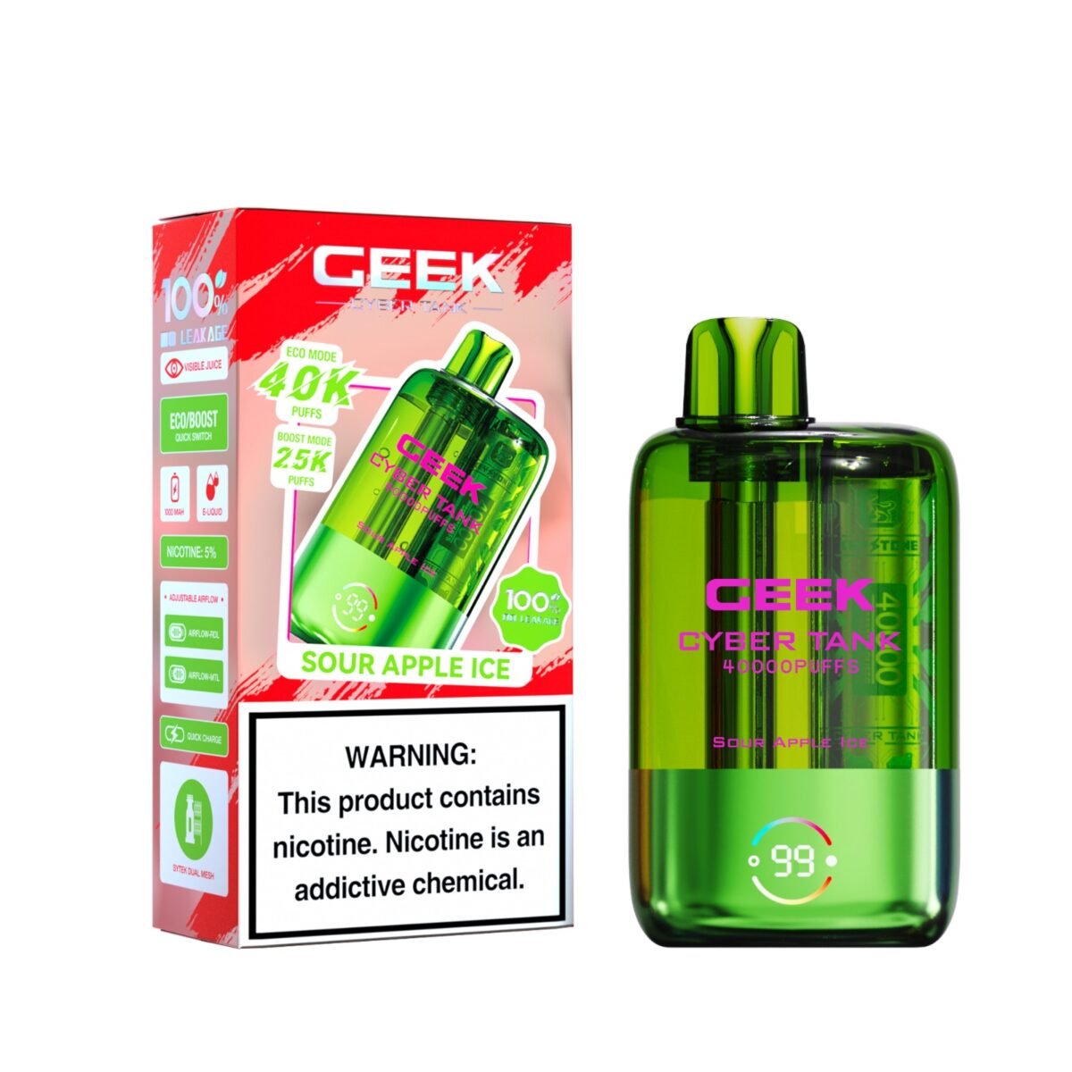 Sour Apple Ice Geek Cyber Tank Disposable Vape 40K Puffs