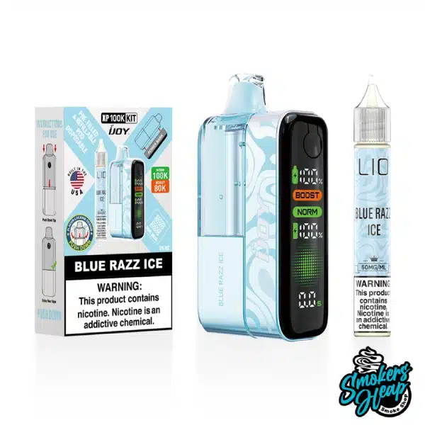 Blue Razz Ice Flavor IJOY XP100k Disposable Kit – Refillable 100,000 Puff Device with Dual Mesh Coil and Adjustable Airflow