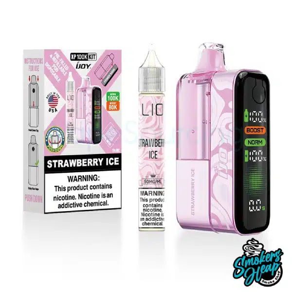 Strawberry Ice Flavor IJOY XP100k Disposable Kit – Refillable 100,000 Puff Device with Dual Mesh Coil and Adjustable Airflow