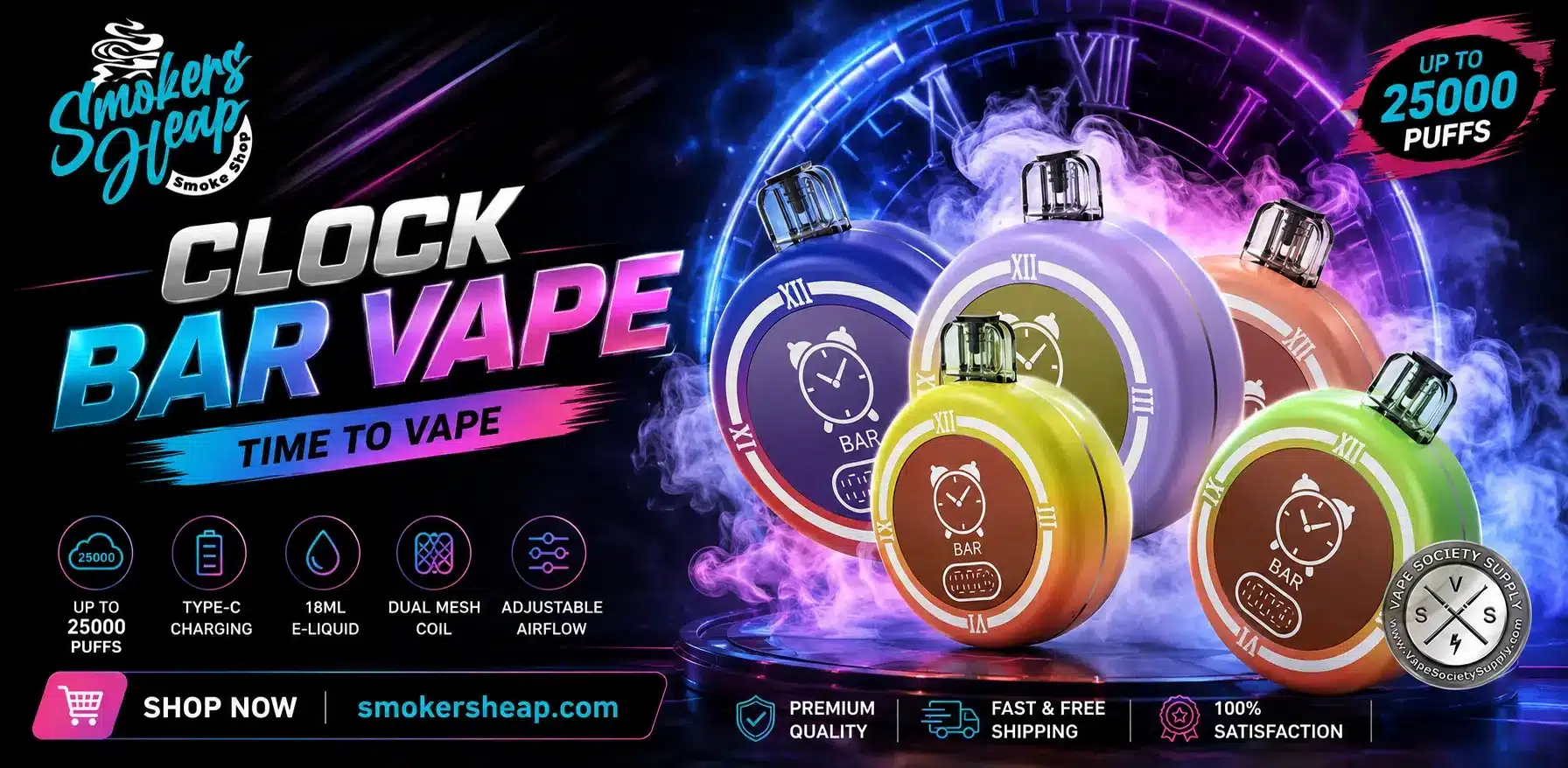 Clock Bar Vape disposable device featuring a distinctive clock-inspired design, compact portable body, and modern styling for an easy-to-recognize product presentation.