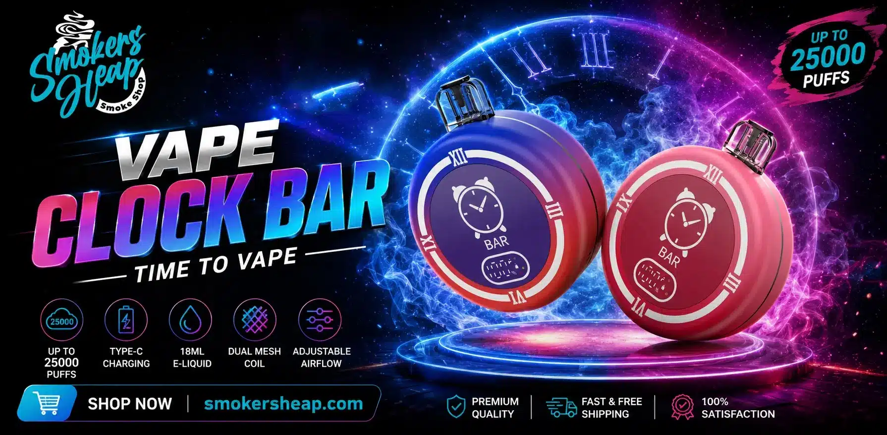 Vape Clock Bar disposable vape featuring a compact portable design, distinctive clock-inspired appearance, and convenient format for adult users seeking a flavorful vaping option.