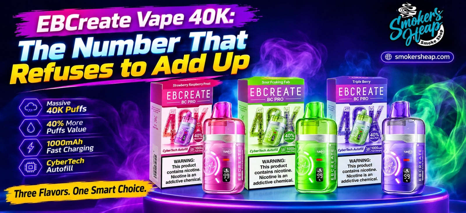 EBCreate Vape 40K disposable vape featuring a sleek design, high-puff capacity, and convenient portable vaping format