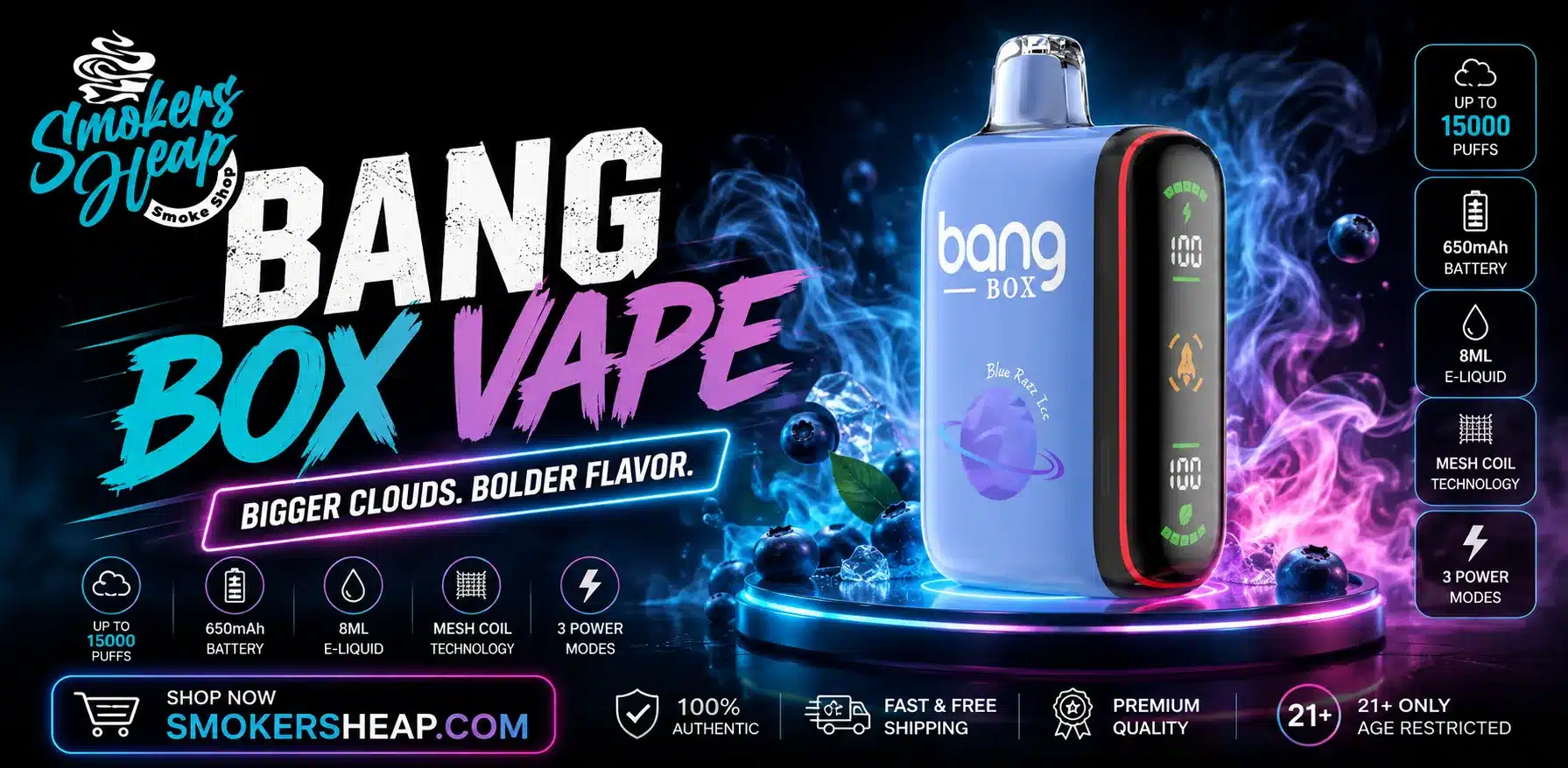 Bang Box vape device showing its distinctive disposable vape design, compact body, mouthpiece, display, branding, and overall appearance for users searching for Bang Box vape information