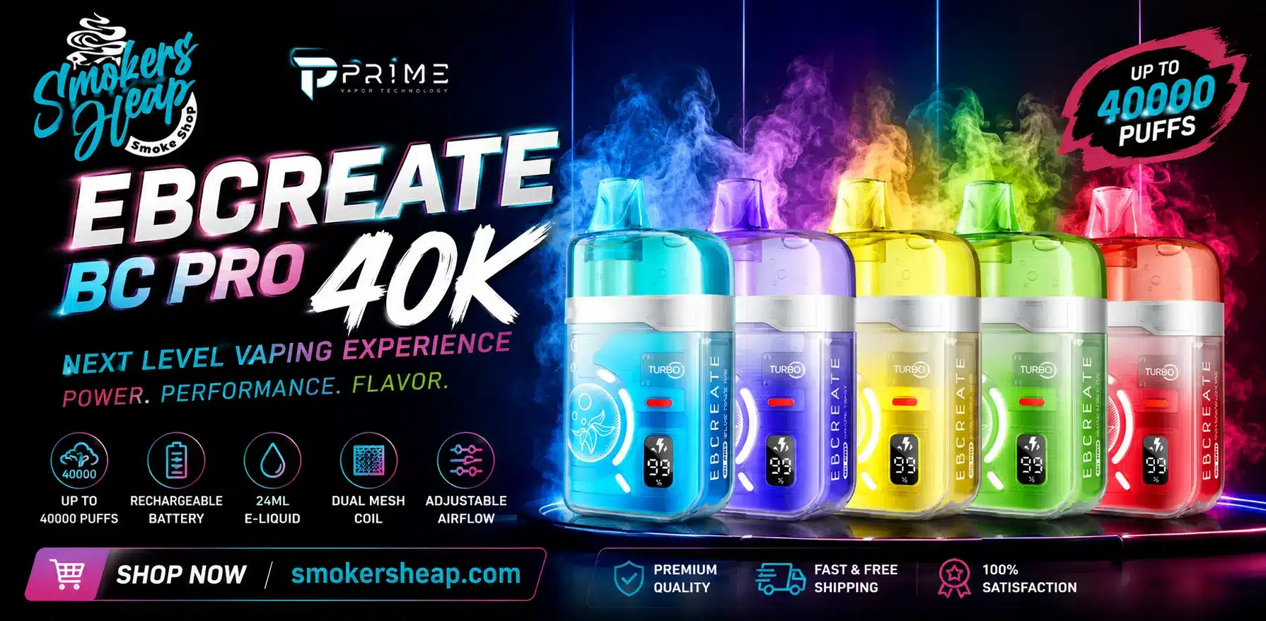 EBCreate BC Pro 40K disposable vape featuring a sleek modern design, compact portable body, high-capacity format, and distinctive EBCreate branding for easy product identification.